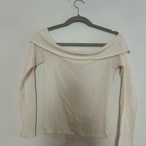 Cream Off-Shoulder Ribbed Top